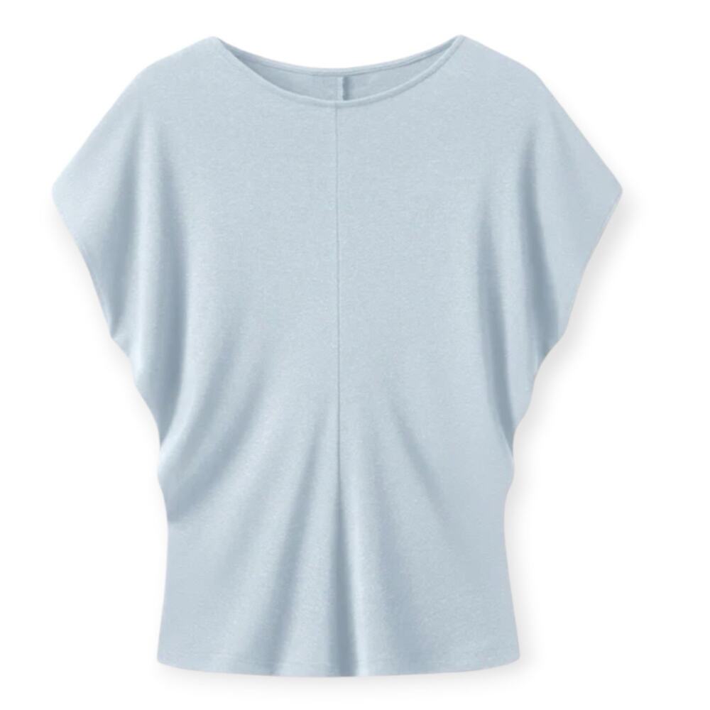 NWT OGL Round Neck Relaxed Summer Top Tencel Linen Dew Sky Blue Size Medium